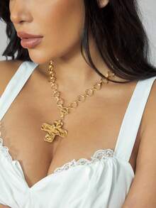 CUCCOO SZL 1 Collier pendentif rétro simple et exagéré en métal de forme géométrique ronde avec motif martelé. Boucle OT et chaîne épaisse. Convient pour le port quotidien des femmes. Bijoux épais. - Or jaune - Voir 1