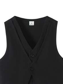 SHEIN 4 件套年轻男孩绅士西装套装 - 纹理西装外套、背心和裤子，适合生日派对、婚礼、洗礼、学校和其他场合 - 黑色 - 查看 4