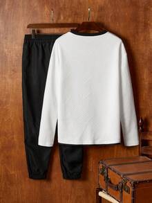 Manfinity VCAY Men's Casual Pullover Sweatshirt Men Casual Top And Bottom Set Men 2 Piece Set Men 2 Piece Set Spring Fall Sando Men Jogger Set Men Black And White Set - Multicolor - View 3