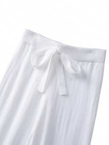 GlowEve CURVE Conjunto de suéter de cuello alto y pantalones de corte holgado para mujer de talla grande, conjunto de moda minimalista para otoño/invierno - Blanco - Ver 6