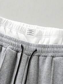 Manfinity EMRG 1pc Men's Sweatpants With GOOD LUCK Print,Loose Fit Elastic Waistband Joggers,Dark Grey,Summer,Streat Wear,Gym Casual Couple Matching Pants For Men - Light Grey - View 4