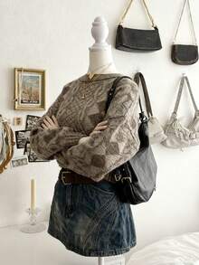 Lalippa Women's Geometric Pattern Long Sleeve Knit Sweater - Multicolor - View 4