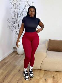 Core Rhythm Leggings deportivos sin costuras de unicolor y cintura alta para mujer - Burdeos - Ver 6