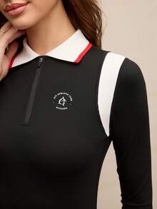 Activina Polo deportivo de manga larga con bloques de color para golf y tenis de mujer - Negro - Ver 5