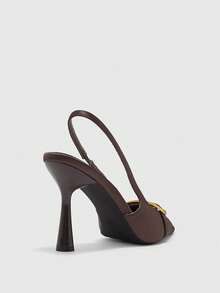 CUCCOO BIZCHIC Women Shoes Fashionable Brown Glossy Material Slingback Temperament Small Square Toe Stiletto Shoes Suitable For Commuting Dating Parties Holiday Parties And Other Occasions To Wear - Brown - View 9