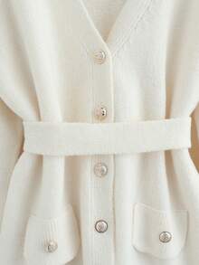 GlowEve New V-Neck Dropped Shoulder Long Sleeve Casual Knit Cardigan Sweater - White - View 5