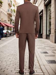 Calvornis 男士修身双排扣长袖西装外套和口袋裤套装 - 紫紅色 - 查看 2