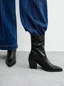 CUCCOO BIZCHIC Botas de tobillo con tacón alto grueso y punta puntiaguda, versátiles y de moda