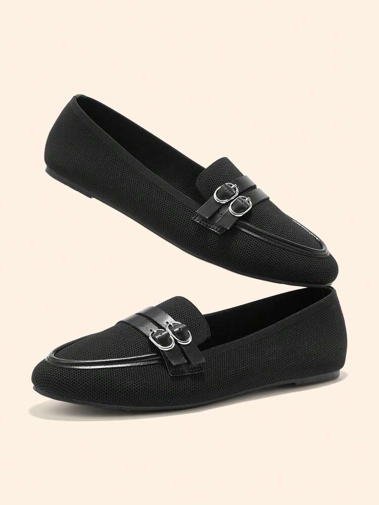 CUCCOO BASICS 女性用ラウンドトゥ ニットローファー、ブラック、通勤、デート、集まり、ショッピング、仕事に快適