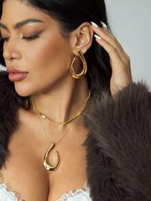 CUCCOO SZL Conjunto de 3 piezas de pendientes, colgante y collar de moda elegante con diseño geométrico asimétrico y en capas, estilo europeo y americano - Amarillo Oro - Ver 3