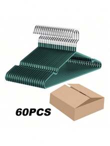 100个/60个/30个/20个/10个/1个装橡胶涂层金属衣架，防滑耐用，节省空间，银色挂钩，适用于衬衫、连衣裙等衣物，衣柜收纳整理