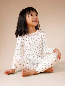 SUMWON Girls Floral Pajama Set Long Sleeve Top And Matching Pants Sleepwear Nightwear For Casual And Vacation - White - View 1