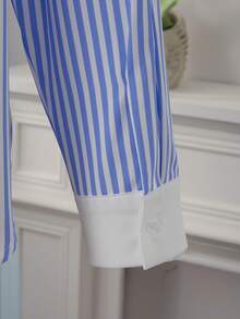 Bellisia Damen Gestreiftes Langarm Lässig Hemd, geeignet für Strand, Resort und Kimono Überwurf, Frühling/Sommer