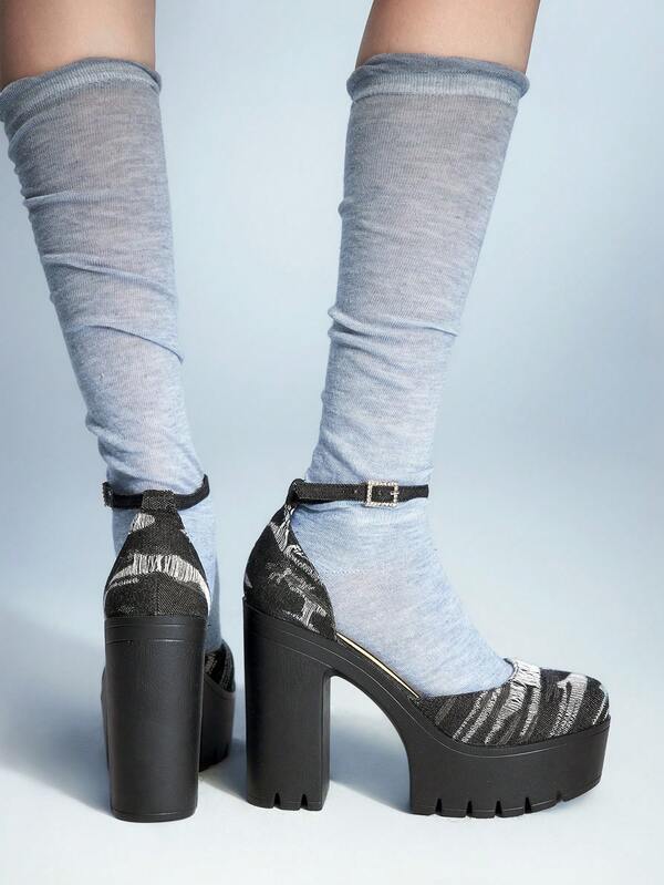 Sugerpunk Tacones altos de plataforma glamorosos para fiesta de noche, impermeables, con diseño de hebilla para mujeres