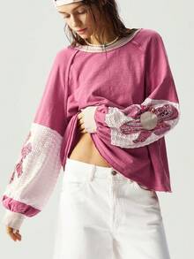 Bohemela Plus Size Colorblock Raglan Sleeve Casual T-Shirt - Multicolor - View 4