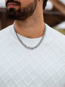 Manfinity CasualCool Áo thun nam cổ tròn tay dài họa tiết thường ngày - trắng - Xem 6