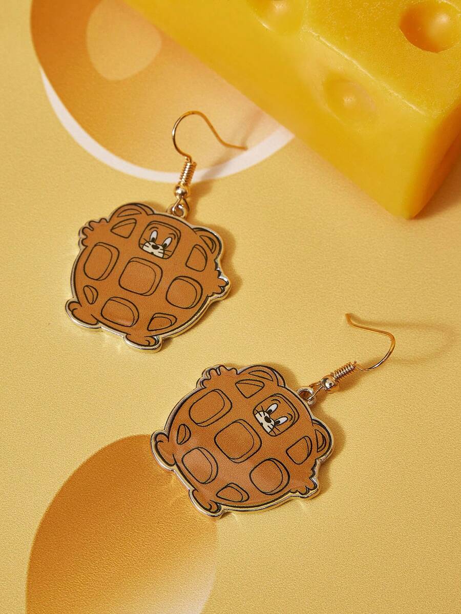 TOM & JERRY X SHEIN 1 Pair Fashionable Women's Cartoon Element Casual Earrings - Khaki - View 1