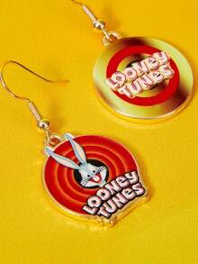 LOONEY TUNES X SHEIN 1套时尚女士流行卡通元素锌合金可爱耳环 - 金色 - 查看 4