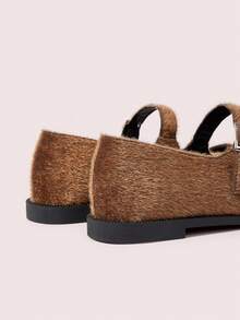 CUCCOO DOLLMOD Women's Flat Brown Fuzzy Round Toe Tabi Split-Toe Mary Jane Loafers, Campus Style For Christmas Valentine's Day - Brown - View 10