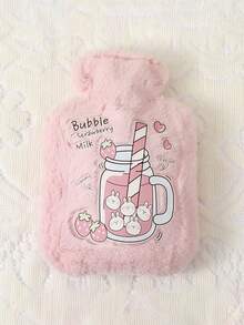 Pink Hot Water Bottle With Cover, PVC Hot Water Bottle With Cute Patterns And Soft Plush Cover, School Supplies