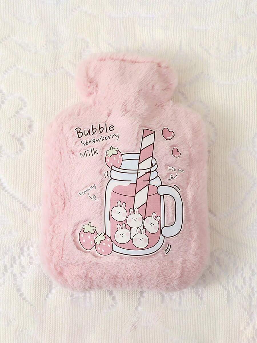 Pink Hot Water Bottle With Cover, PVC Hot Water Bottle With Cute Patterns And Soft Plush Cover, School Supplies