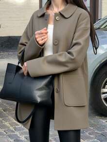 EURMUSE Cotton Knitted Overcoat Drop Shoulder Double Pocket Coat Easy To Style Perfect For Autumn And Winter - Mocha Brown - View 1