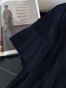 GlowEve CURVE Plus Size Casual Versatile Solid Color Shirt - Navy Blue - View 3