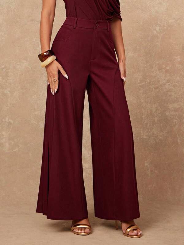 Lumalex Pantalones anchos de unicolor elegantes, adecuados para ir al trabajo