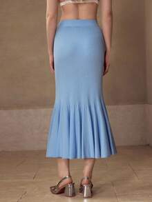 MOTF PREMIUM 蓝色水钻美人鱼边饰毛衣裙 - 寶藍色 - 查看 3