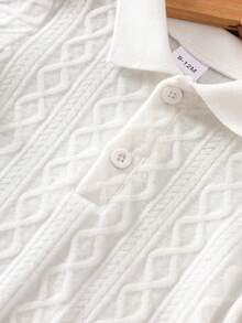 SHEIN Vintaside Kids 1件嬰兒男女通用 0-3歲 白色長袖 Polo 襯衫，休閒秋季返校穿著，鈕扣領襯衫，適合職業日穿搭 - 白色 - 查看 5