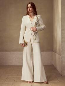 MOTF PREMIUM BLAZER DE MUJER CON CUELLO EN V BORDADO, OTOÑO/INVIERNO - Beis - Ver 4