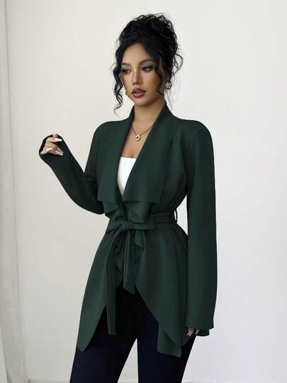 Elenzga Women's Solid Color Minimalist Casual Long Sleeve Regular Jacket