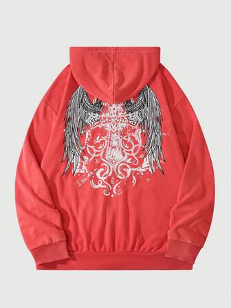 Goth Felpa con cappuccio casual da uomo con chiusura lampo, manica lunga a goccia, con motivo a croce creativo