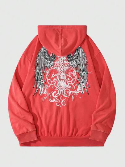 Goth بلوزة هوديي كاجوال بأكمام طويلة وسحاب أمامي بتصميم صليبي مبتكر للرجال