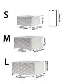 1/3 سلة تخزين مُنسوجة صينية منظم المكتب للمستحضرات والمفاتيح والوجبات الخفيفة ديكور المنزل، سلة قضبان خيزران يدوية للنوم وغرفة المعيشة والمكتب، هدية مثالية - أبيض - مشاهدة 3