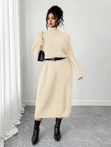 SHEIN Tall CURVE فستان كنزة صوفية بياقة عالية وأكمام راجلان للمقاسات الكبيرة