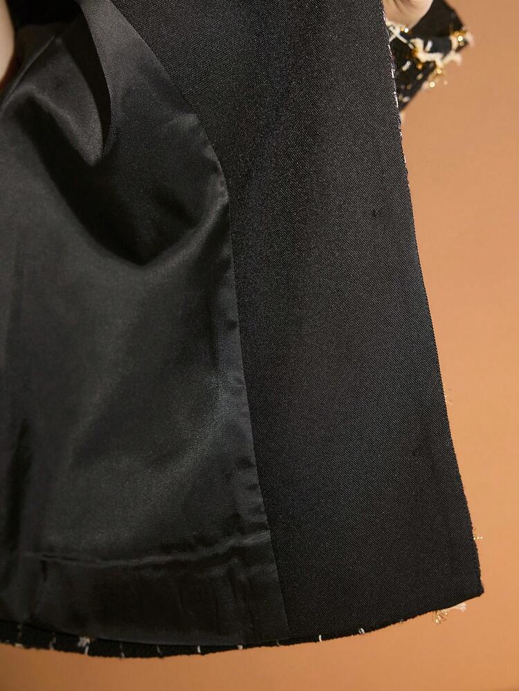 TWEED PLAID PATTERN SINGLE BREASTED PLACKET CROP JACKET