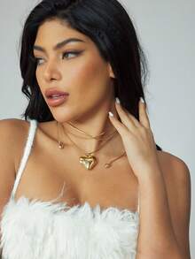 CUCCOO SZL 1 件时尚可爱金色心形小盒吊坠，带多层心形，适合女性，适合节日、约会和日常佩戴 - 金色 - 查看 3