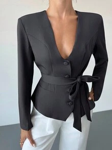 Firerie Chaqueta de traje elegante y casual de corte slim en colores populares, adecuada para negociaciones de negocios, vuelta al colegio, ir al trabajo, usar como docente, ropa de oficina, ropa de mujer para otoño/invierno, estilo elegante de otoño/marrón - Gris Oscuro - Ver 8