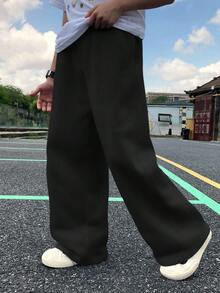 SHEIN 一件装 青少年男童休闲运动学院风直筒宽松长裤/休闲裤，适合返校、生日派对、晚宴、演出、婚礼、洗礼、开幕式等场合，日常穿着舒适，适合上学、旅行、运动，也适合春夏季节。 - 黑色 - 查看 3