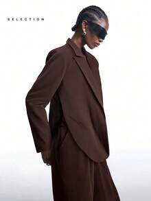 LYSMO SELECTION 2025新款简约秋季女装咖啡棕色翻领长袖外套阔腿裤休闲套装，秋季 - 咖啡棕 - 查看 3