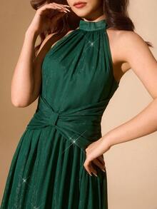 优雅的毕业/婚礼花朵少女连衣裙，适合青少年和准青少年，祖母绿吊带褶皱吊带连衣裙，适合万圣节、圣诞节、正式场合，女孩褶皱下摆泡泡裙公主裙，返校季必备 - 墨綠色 - 查看 8