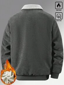 Manfinity Homme 男士秋冬季保暖内衬多口袋长袖外套，男友风休闲灯芯绒翻领大衣，时尚保暖外套，灯芯绒保暖内衬夹克，男士衬衫式外套，复古风格，适合日常休闲、周末旅行、户外活动、探险旅行、轻松的工作环境或半正式场合，也是送给男友/丈夫、周年纪念日或圣诞节的理想礼物。 - 灰色 - 查看 2