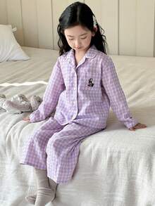 Dazy Kids Girls Plaid Embroidered Long Sleeve Top And Pants Pajama Set, Young Girl Fall Clothes