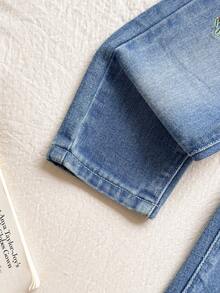 Vintaside Kids Baby Girl Casual Washed Floral Embroidered Denim Jeans - Dark Wash - View 5
