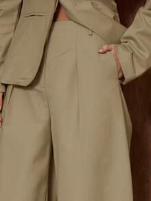 MUSERA Extreme Wide Leg Pleated Suit Co-Ord Trousers Only Cute Date Night Going Out  Night Out Work Office Clean Cut Winter Party - Cream - View 5