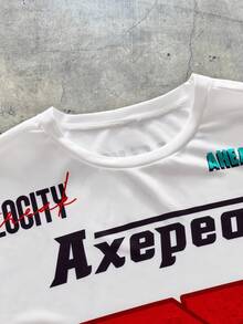 AXEPEAK 男士休闲数字图案长袖T恤和长裤套装，秋季 - 白色 - 查看 5