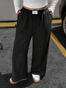 SHEIN EZwear Quần dài lưng thun co giãn đa năng cho nữ cỡ lớn, thích hợp mặc vào mùa hè, mùa thu và mùa đông - Nhiều màu - Xem 3