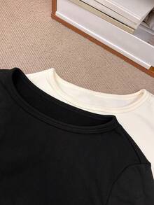 DAZY Camiseta para adolescentes, tops de manga larga de otoño para mujeres - Blanco y Negro - Ver 7