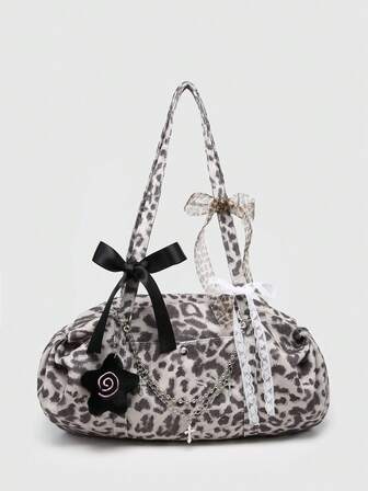 Kawaii Bolso de hombro de mujer con estilo vintage y lindo, con cuadros, decoración de lazo, cereza y corazón, bolso de Boston con múltiples bolsillos, para la escuela, la calle y el estilo japonés